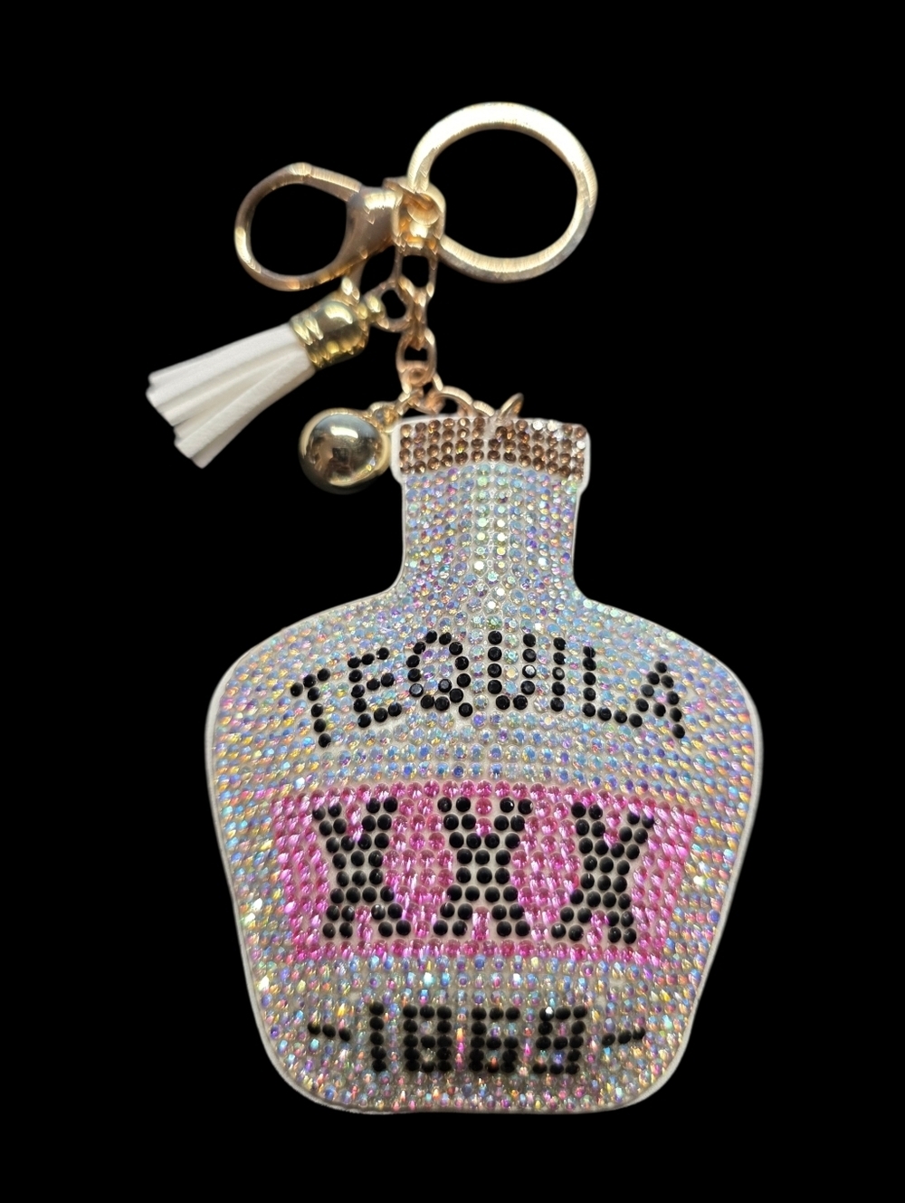 Sparkling Tequila Bottle Kbag Charm K8eychain - Pink & Iridescent
